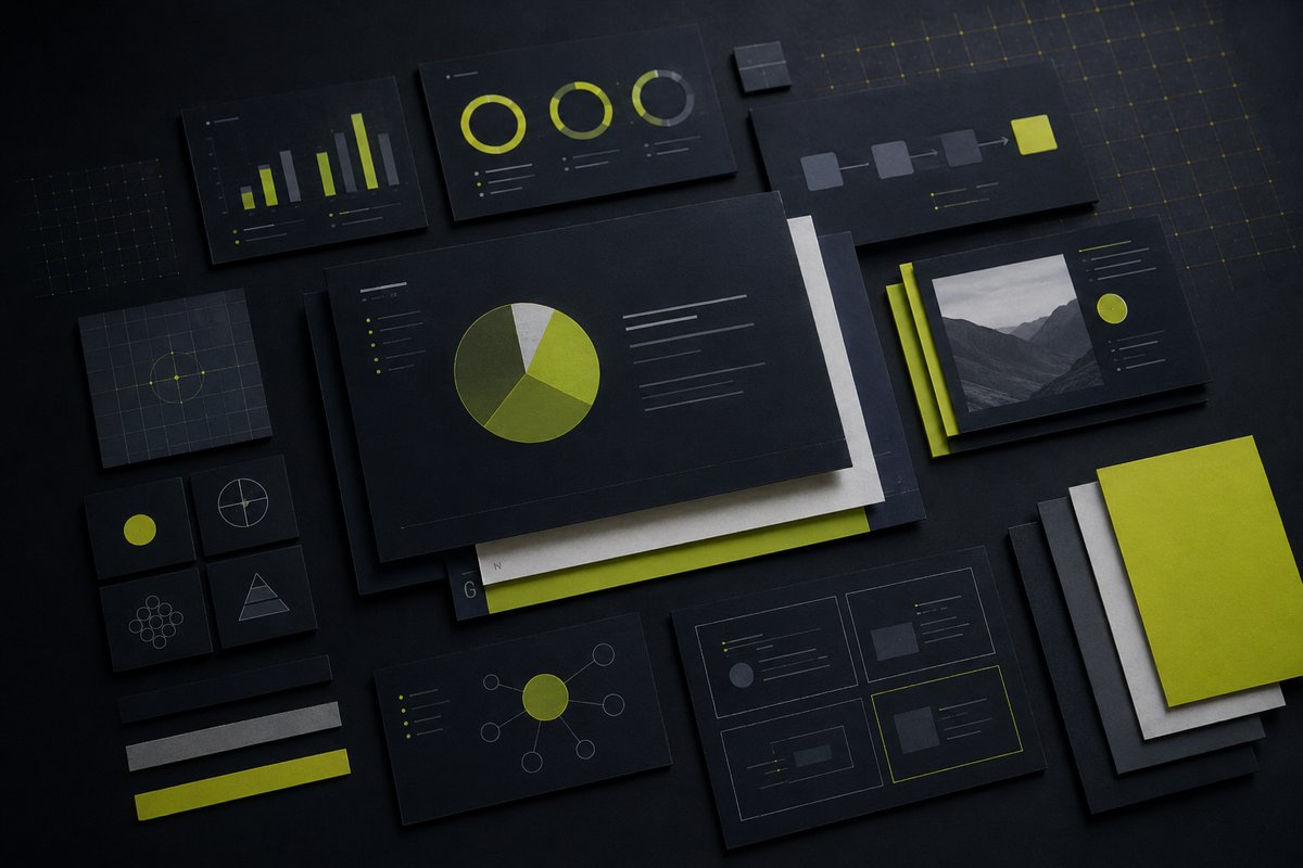 Presentation decks and templates: a reusable slide system with master layouts, chart styles and section slides