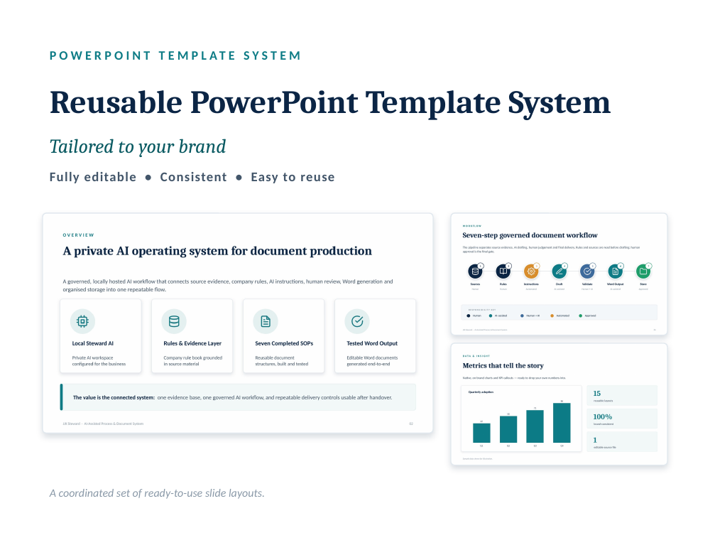 Reusable PowerPoint template system — overview slide
