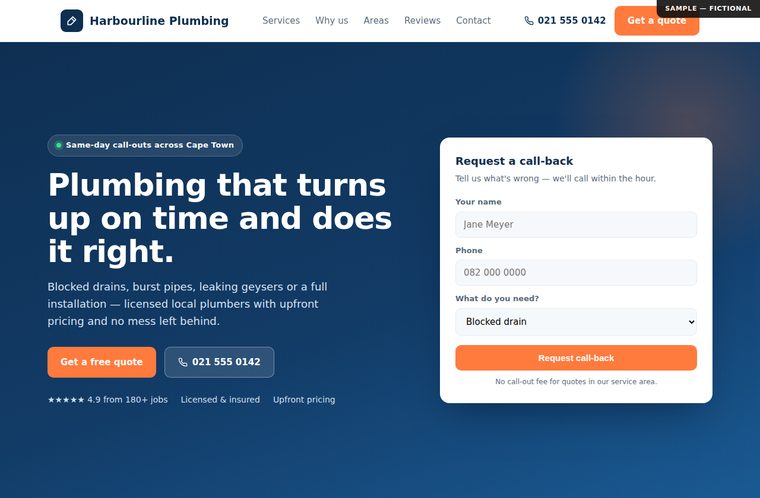 Harbourline Plumbing sample site