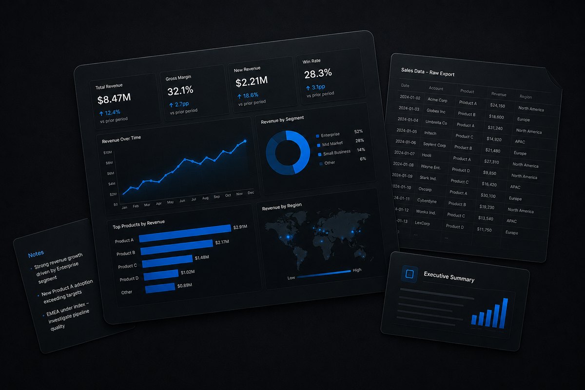 Sales performance dashboard: invoiced vs target with attainment and variance